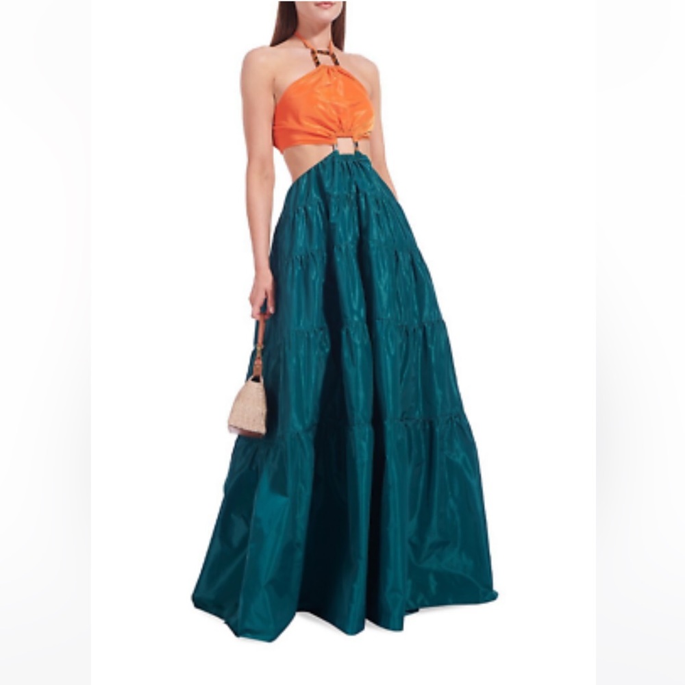STAUD Dome Taffeta Cut-out Maxi Dress